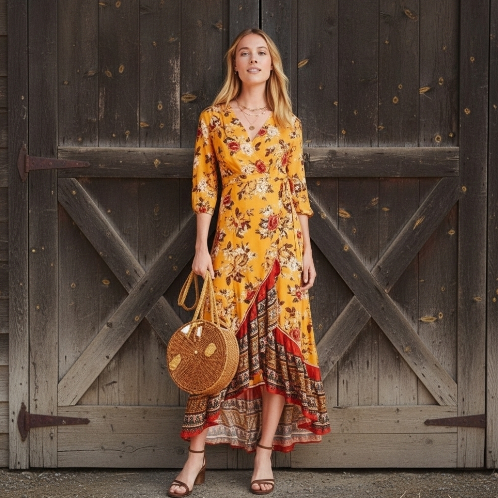 Farm Rio Siogne Floral Maxi Wrap Dress - Picture 1 of 4